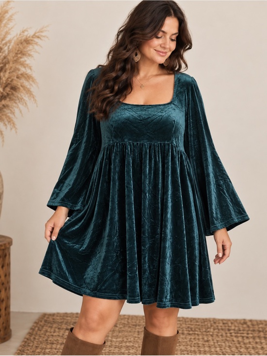Modcloth Dresses & Skirts - ModCloth XL Velvet Babydoll Dress Long Sleeve Boho Romantic